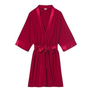 PJ Harlow Shala Red Knit Robe Satin Trim Belted Lounge Robe M/L